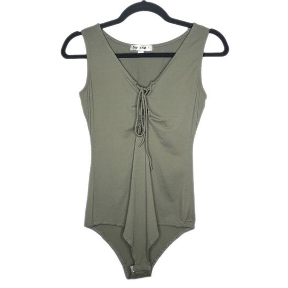 Say What? Tops - Say What Lace Up Front Stretchy Body Suit  Tank